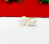 Gold Howlite Stud Earrings Natural Howlite, Gemstone Jewelry, Gifts for Mom, N5318