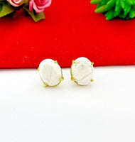 Gold Howlite Stud Earrings Natural Howlite, Gemstone Jewelry, Gifts for Mom, N5318