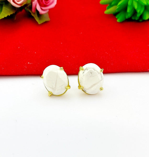 Gold Howlite Stud Earrings Natural Howlite, Gemstone Jewelry, Gifts for Mom, N5318