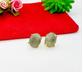 Gold Natural Labradorite Stud Earrings Gemstone Jewelry, Gifts for Mom, N5319