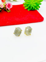 Gold Natural Labradorite Stud Earrings Gemstone Jewelry, Gifts for Mom, N5319