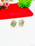 Gold Natural Labradorite Stud Earrings Gemstone Jewelry, Gifts for Mom, N5319