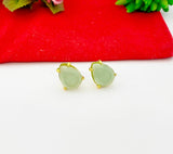Gold Natural Green Aventurine Stud Earrings Gemstone Jewelry, Gifts for Mom, N5320