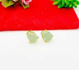 Gold Natural Green Aventurine Stud Earrings Gemstone Jewelry, Gifts for Mom, N5320
