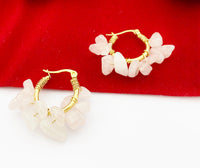 Gold Natural Rose Quartz Wire Wrap Hoop Earrings Gemstone Jewelry, Gifts for Girlfriends, N5321B