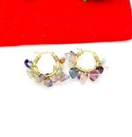 Gold Natural Fluorite Wire Wrap Hoop Earrings Gemstone Jewelry, Gifts for Girlfriends, N5321C