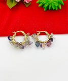 Gold Natural Fluorite Wire Wrap Hoop Earrings Gemstone Jewelry, Gifts for Girlfriends, N5321C