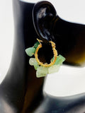 Gold Natural Green Aventurine Wire Wrap Hoop Earrings Gemstone Jewelry, Gifts for Girlfriends, N5321E