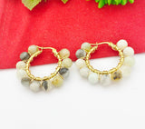 Gold Natural Flower Amazonite Wire Wrap Hoop Earrings Gemstone Jewelry, Gifts for Girlfriends, N5322A