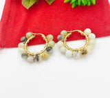 Gold Natural Flower Amazonite Wire Wrap Hoop Earrings Gemstone Jewelry, Gifts for Girlfriends, N5322A