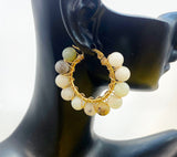 Gold Natural Flower Amazonite Wire Wrap Hoop Earrings Gemstone Jewelry, Gifts for Girlfriends, N5322A