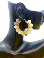 Gold Natural Flower Amazonite Wire Wrap Hoop Earrings Gemstone Jewelry, Gifts for Girlfriends, N5322A