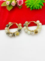Gold Natural Flower Amazonite Wire Wrap Hoop Earrings Gemstone Jewelry, Gifts for Girlfriends, N5322A