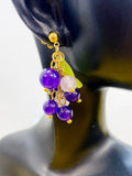 Gold Natural Jade Grape Stud Earrings Gemstone Jewelry, Gifts for Girlfriends, N5323