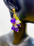 Gold Natural Jade Grape Stud Earrings Gemstone Jewelry, Gifts for Girlfriends, N5323