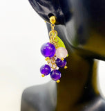 Gold Natural Jade Grape Stud Earrings Gemstone Jewelry, Gifts for Girlfriends, N5323