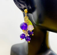 Gold Natural Jade Grape Stud Earrings Gemstone Jewelry, Gifts for Girlfriends, N5323