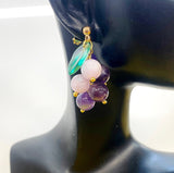 Gold Natural Amethyst and Natural Kunzite Grape Stud Earrings Gemstone Jewelry, Gifts for Girlfriends, N5324