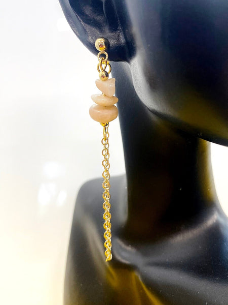 Gold Natural Sunstone Stud Earrings Gemstone Jewelry, Gifts for Girlfriends, N5325