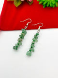 Silver Natural Green Aventurine Dangle Earrings Gemstone Jewelry, Gifts for Girlfriends, N5326