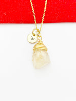 Gold Natural Quartz Necklace Birth Month Gemstone Jewelry, Personalized Customized Gifts, N5331D