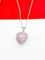 Silver Natural Lilac Jade Heart Necklace Birth Month Gemstone Jewelry Gifts, Personalized Customized Gifts, N5332A
