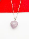 Silver Natural Lilac Jade Heart Necklace Birth Month Gemstone Jewelry Gifts, Personalized Customized Gifts, N5332A