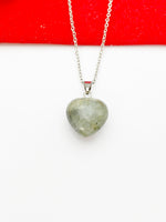 Silver Natural Labradorite Heart Necklace Birth Gemstone Jewelry Gifts, Personalized Customized Gifts, N5332C