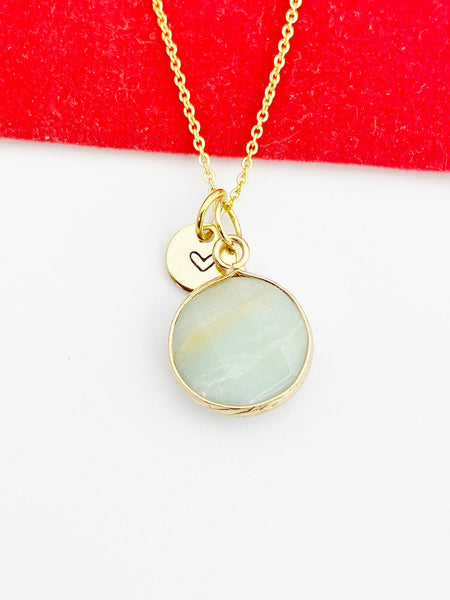 Gold Natural Amazonite Pendants Necklace Birth Gemstone Jewelry Gifts, Personalized Customized Gifts, N5334