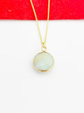 Gold Natural Amazonite Pendants Necklace Birth Gemstone Jewelry Gifts, Personalized Customized Gifts, N5334