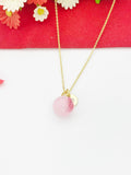 Gold Pink Peach Charm Necklace Handmade Lampwork, Girlfriends Gifts, Personalized Customized Gifts, N5338