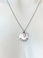 Silver Hand Stamp Coach Charm Necklace, Coach Jewelry, N891B