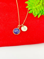 Gold Lapis lazuli Pendants Necklace Birth Month Gemstone Jewelry Gifts, Personalized Customized Gifts, N3384A