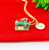 Gold Sewing Machine Charm Necklace Quilting Tailor Jewelry Gifts, Personalized Customized Gifts, N398A