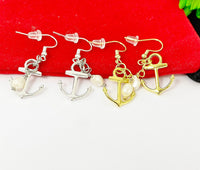 Gold or Silver Anchor with Pearl Charm Earrings Pet Lover Jewelry Gifts, N866A