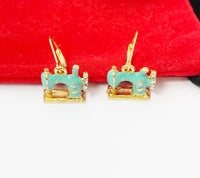 Gold Sewing Machine Charm Earrings Quilting Tailor Jewelry Gifts, N398B