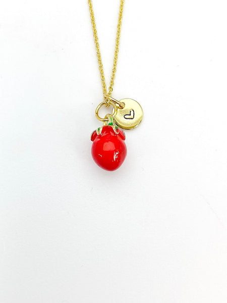 Gold Red Cherry Tomato Charm Necklace Foodie Gifts, Personalized Customized Gifts, N5275