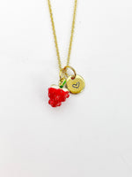 Gold Red Strawberry Charm Necklace Foodie Gifts, Personalized Customized Gifts, N576A