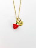 Gold Red Strawberry Charm Necklace Foodie Gifts, Personalized Customized Gifts, N576A