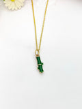 Gold Green Bamboo Stick Charm Necklace Good Luck Gifts, Personalized Customized Gifts, N5276