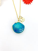 Gold Blue Shell Locket Charm Necklace Mermaid Girl Gifts, Personalized Customized Gifts, N5277B