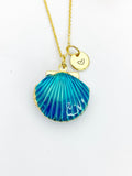 Gold Blue Shell Locket Charm Necklace Mermaid Girl Gifts, Personalized Customized Gifts, N5277B