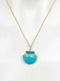 Gold Light Blue Shell Locket Charm Necklace, Mermaid Girl Gifts, N5277E