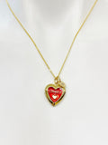 Gold Sweet Red Heart Locket Charm Necklace Birthday Teen Girl Gifts, Personalized Customized Gifts, N5278D
