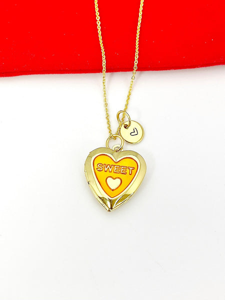 Gold Sweet Orange Heart Locket Charm Necklace Birthday Teen Girl Gifts, Personalized Customized Gifts, N5278E