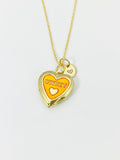 Gold Sweet Orange Heart Locket Charm Necklace Birthday Teen Girl Gifts, Personalized Customized Gifts, N5278E