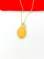 Gold Oval Small Orange Locket Charm Necklace Birthday Teen Girl Gifts, Personalized Customized Gifts, N5279B