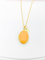 Gold Oval Small Orange Locket Charm Necklace Birthday Teen Girl Gifts, Personalized Customized Gifts, N5279B