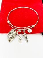 Silver Cardiologist Bracelet Anatomy Heart Caduceus, Medical School Student Gifts, Personalized Customized Gifts, N5283A