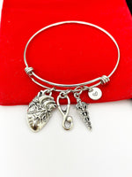Silver Cardiologist Bracelet Anatomy Heart Caduceus, Medical School Student Gifts, Personalized Customized Gifts, N5283A